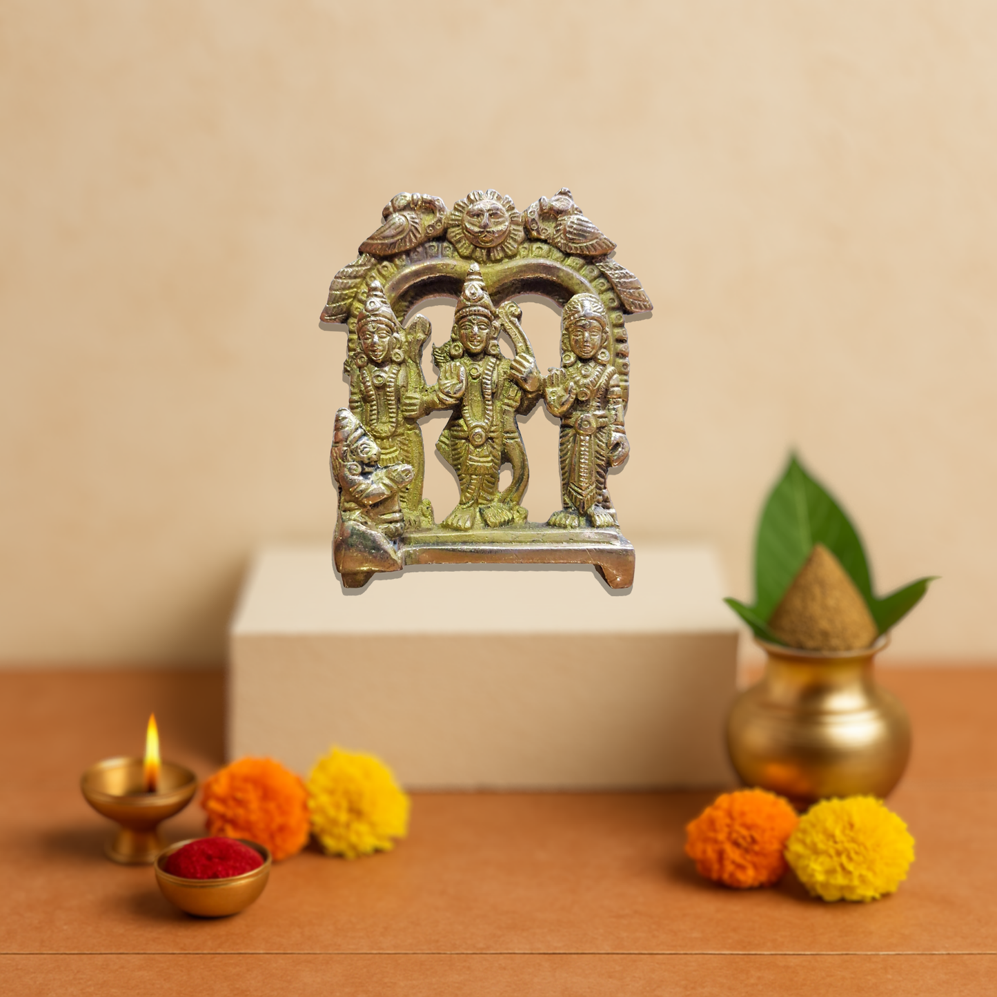 Brass Ram Darbar Idol – Handmade Lord Ram, Sita, Lakshman & Hanuman Statue | Puja & Home Temple Decor