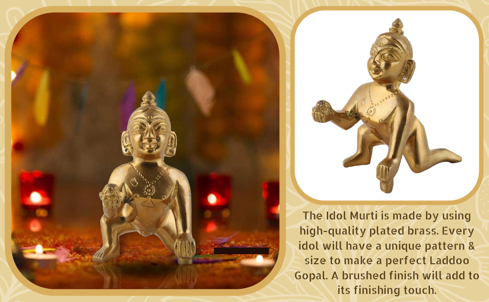 Brass Bal Gopal Idol with Poshak Set – Golden Laddu Gopal Ji Statue for Pooja & Janmashtami