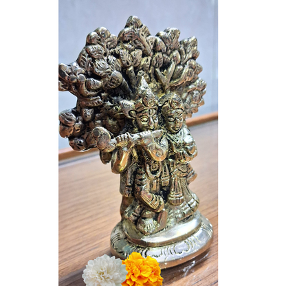 Brass Radha Krishna Idol Under Kadamba Tree – Handmade Statue of Divine Love & Harmony | Home Temple & Spiritual Gift