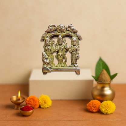 Brass Ram Darbar Idol – Handmade Lord Ram, Sita, Lakshman & Hanuman Statue | Puja & Home Temple Decor
