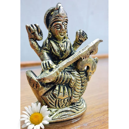 Brass Goddess Saraswati Idol on Swan – Goddess of Wisdom, Knowledge & Music Statue | Home Temple & Spiritual Gift