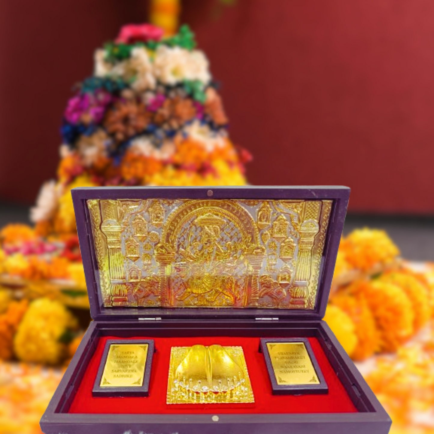 Mata Rani Charan Paduka Box with Gold-Plated Artwork on Silver Base – Divine Brown Case | Spiritual Gift for Navratri, Pooja & Home Decor