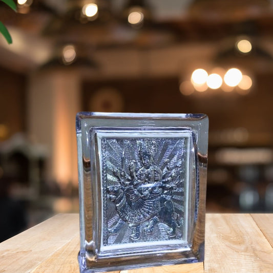 Silver Plated Maa Durga Idol in Protective Acrylic Case – Handcrafted Spiritual Décor for Home Temple, Navratri & Gifting