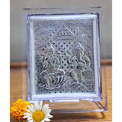 Silver Plated Lakshmi Ganesh Ji Photo Frame – Pure Silver Plated Religious Gift for Puja Room, Home Temple & Office