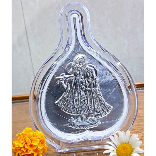 Silver Plated Radha Krishna Frame in Leaf Shape – Pure Silver | Spiritual Gift & Home Temple Decor