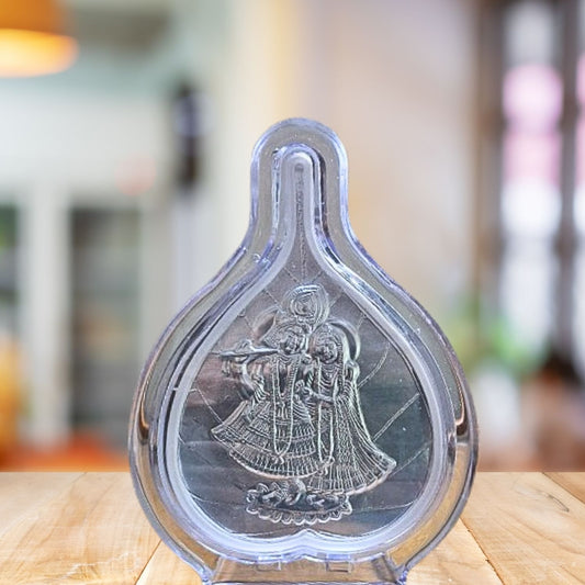 Silver Plated Radha Krishna Frame in Leaf Shape – Pure Silver | Spiritual Gift & Home Temple Decor