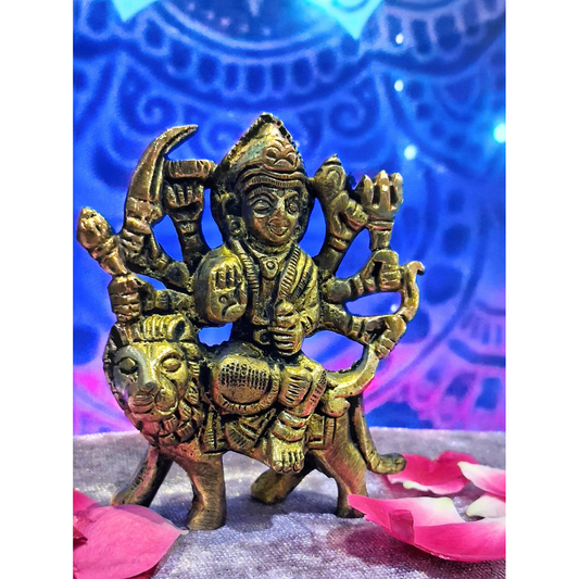 Brass Mata Rani Idol on Lion – Divine Durga Maa Statue for Home, Temple & Gifting