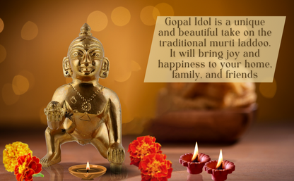 Brass Bal Gopal Idol with Poshak Set – Golden Laddu Gopal Ji Statue for Pooja & Janmashtami