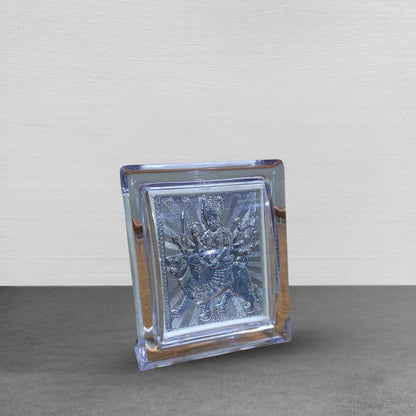 Silver Plated Maa Durga Idol in Protective Acrylic Case – Handcrafted Spiritual Décor for Home Temple, Navratri & Gifting