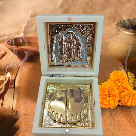 Shri Ram Darbar Gold Plated Idol with Silver Base & Charan Paduka in Sacred Ivory Case