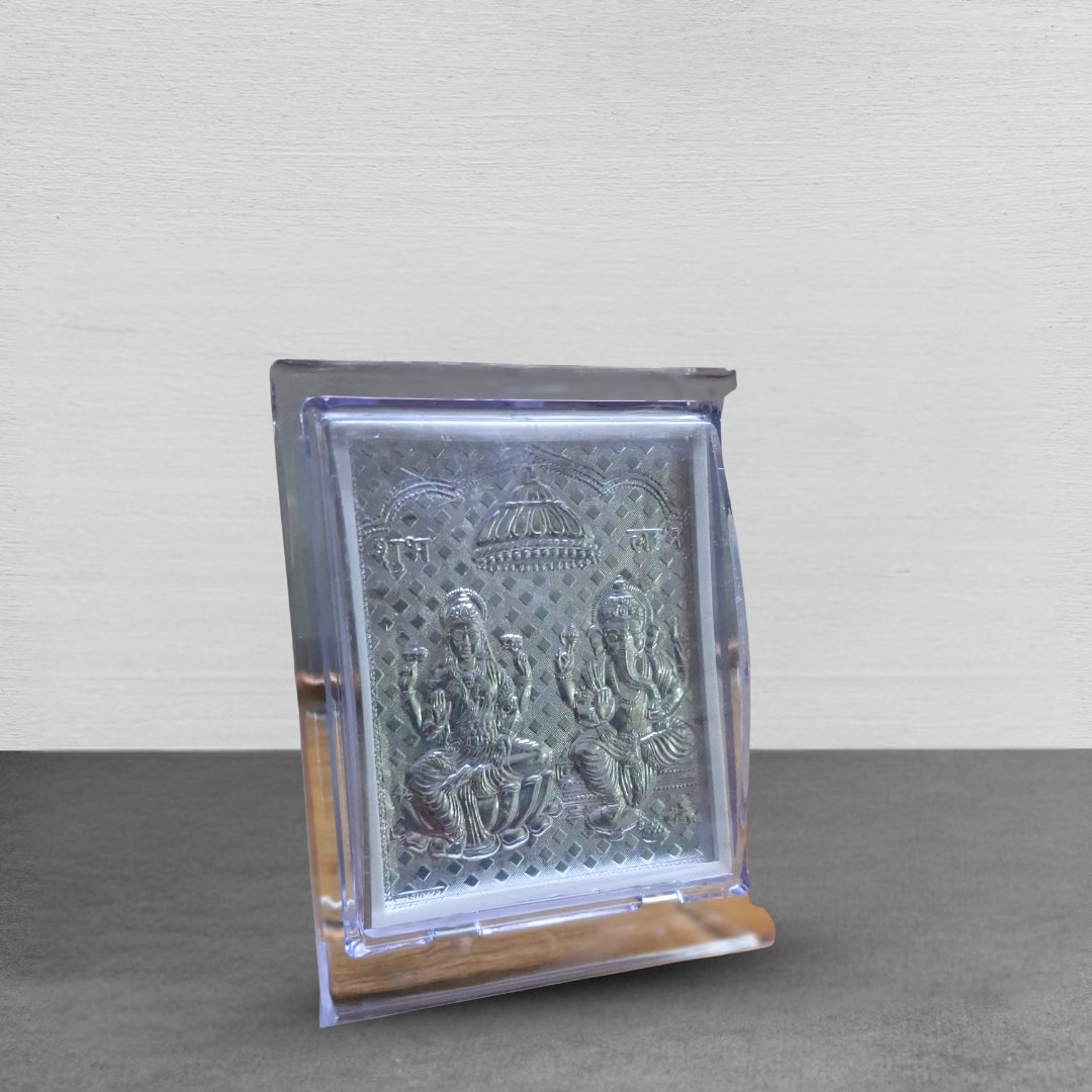 Silver Plated Lakshmi Ganesh Ji Photo Frame – Pure Silver Plated Religious Gift for Puja Room, Home Temple & Office