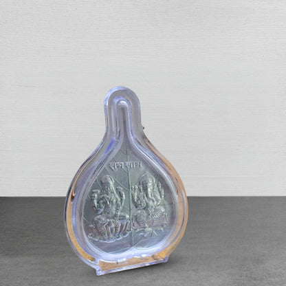 Silver Plated Laxmi Ganesh Ji Leaf Frame in Acrylic Case – Spiritual & Decorative Keepsake for Home & Pooja