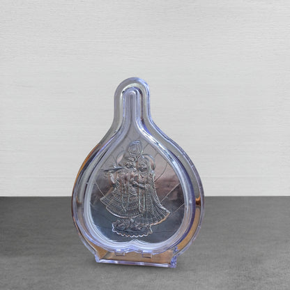 Silver Plated Radha Krishna Frame in Leaf Shape – Pure Silver | Spiritual Gift & Home Temple Decor